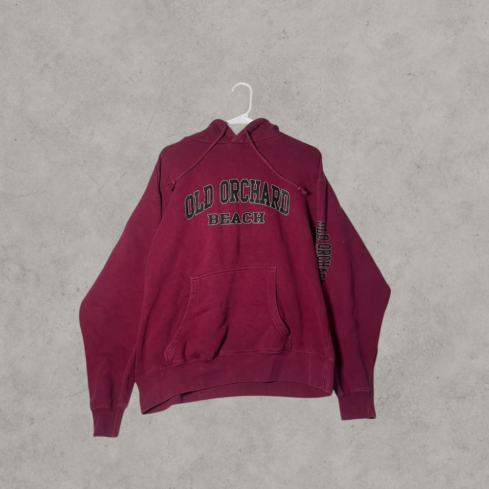 Old Orchard Beach Maine Souvenir Hoodie Maroon Burgundy Raglan Pullover Large